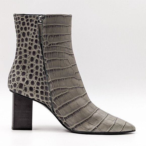 Freda Salvador Women Fia Croc Embossed Pointy Toe Heeled Leather boots size 8.5 - Picture 3 of 10